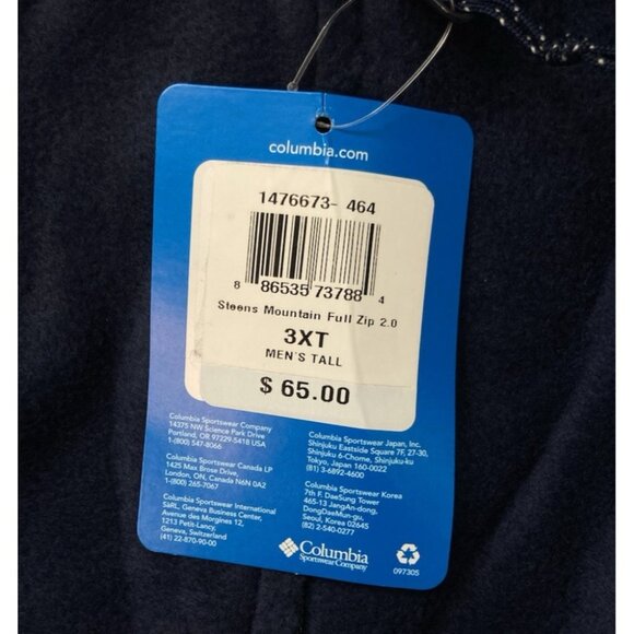 New Columbia Sportswear Steens Mountain Full Zip Fleece Jacket Mens 3XT Blue Zip - Picture 8 of 9